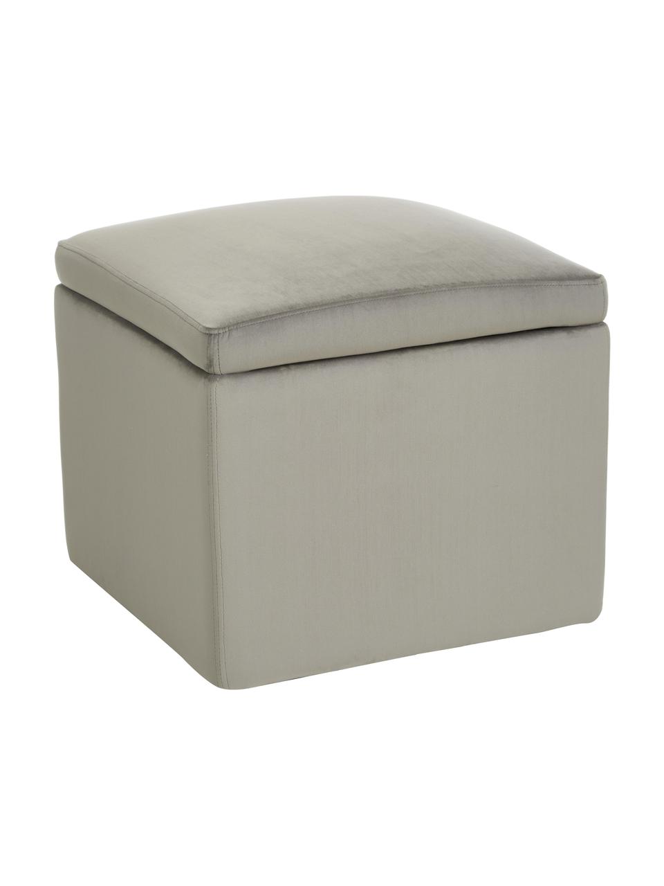 Pouf avec rangement velours gris clair Winou, Velours gris, larg. 50 x haut. 48 cm