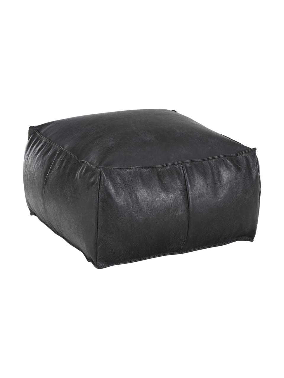 Pouf en cuir Porthos, Noir