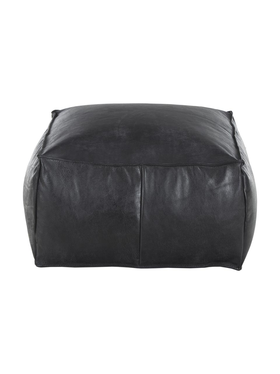 Pouf en cuir Porthos, Noir