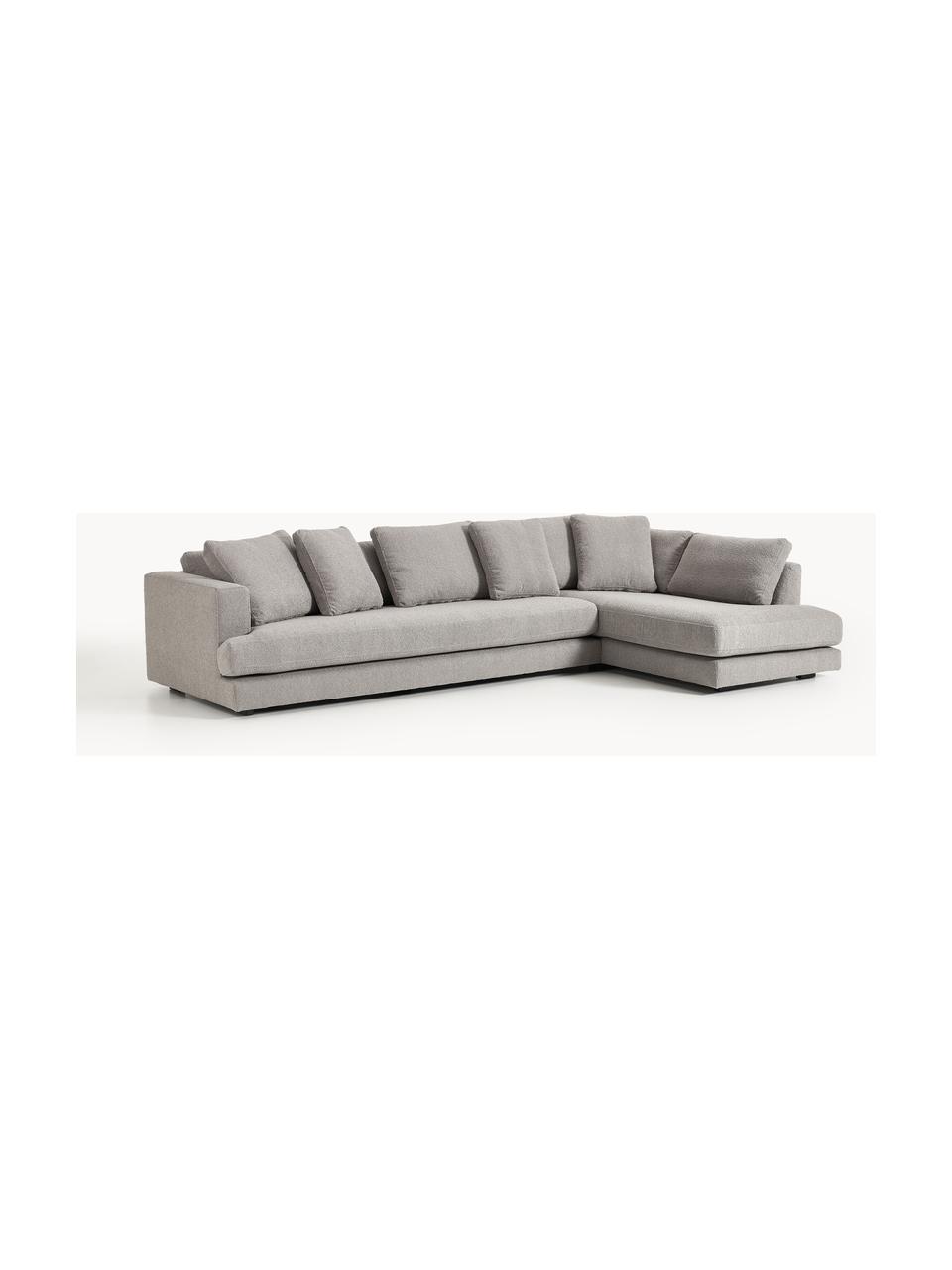 Sofa Bouclé XL Tribeca, Tapicerka: Bouclé (93% poliester, 6%, Stelaż: drewno bukowe, drewno sos, Nogi: drewno sosnowe Ten produk, Szary Bouclé, S 326 x G 192 cm, prawostronna