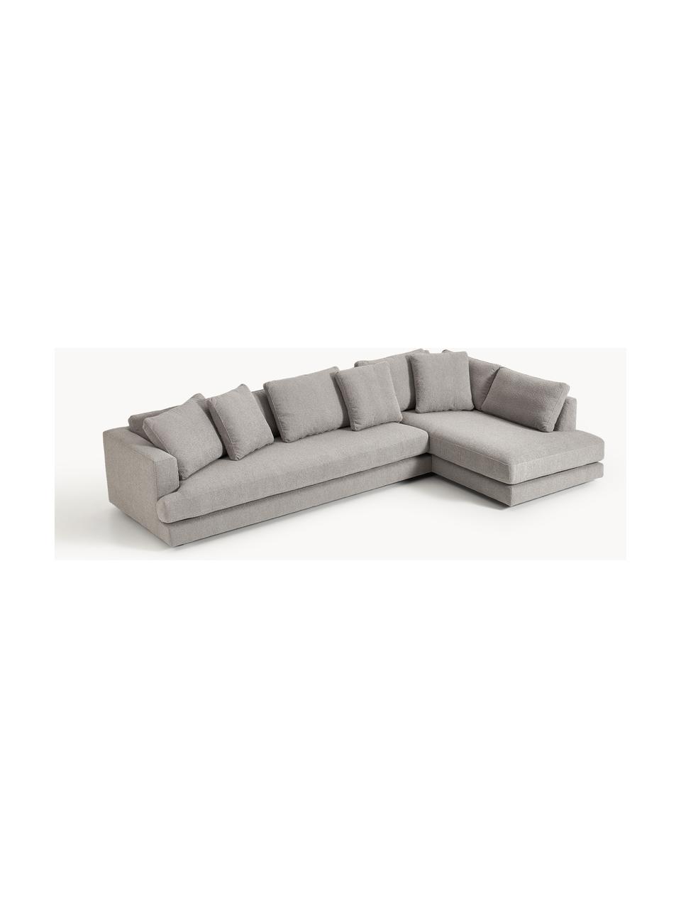 Sofa Bouclé XL Tribeca, Tapicerka: Bouclé (93% poliester, 6%, Stelaż: drewno bukowe, drewno sos, Nogi: drewno sosnowe Ten produk, Szary Bouclé, S 326 x G 192 cm, prawostronna