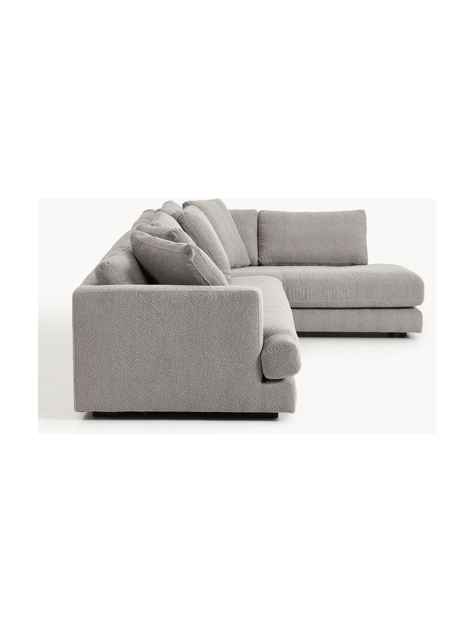 Sofa Bouclé XL Tribeca, Tapicerka: Bouclé (93% poliester, 6%, Stelaż: drewno bukowe, drewno sos, Nogi: drewno sosnowe Ten produk, Szary Bouclé, S 326 x G 192 cm, prawostronna