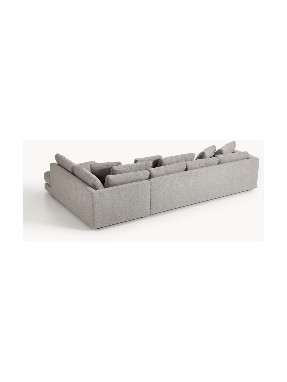 Sofa Bouclé XL Tribeca, Tapicerka: Bouclé (93% poliester, 6%, Stelaż: drewno bukowe, drewno sos, Nogi: drewno sosnowe Ten produk, Szary Bouclé, S 326 x G 192 cm, prawostronna