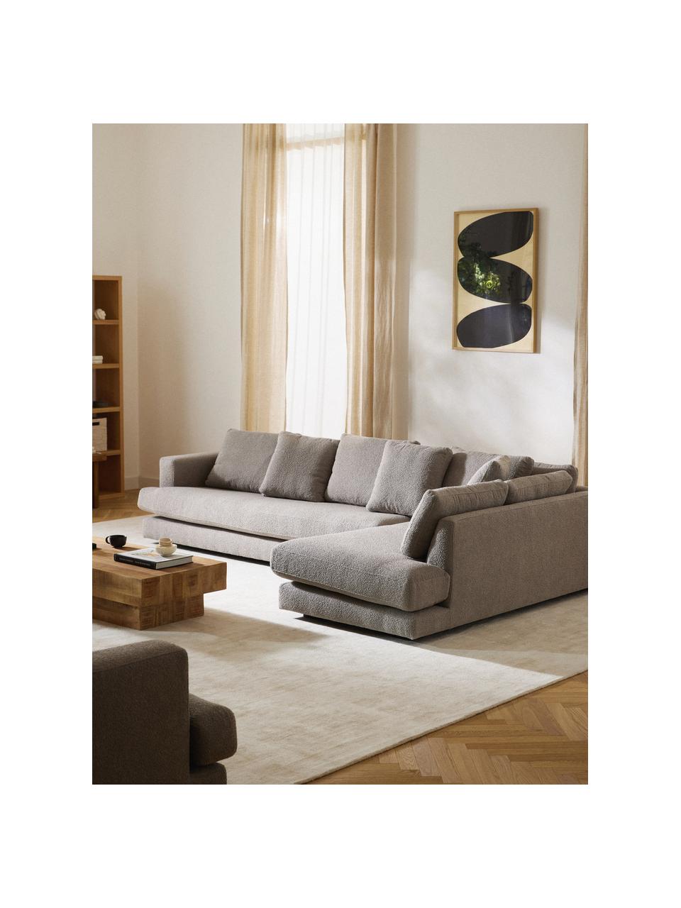 Sofa Bouclé XL Tribeca, Tapicerka: Bouclé (93% poliester, 6%, Stelaż: drewno bukowe, drewno sos, Nogi: drewno sosnowe Ten produk, Szary Bouclé, S 326 x G 192 cm, prawostronna