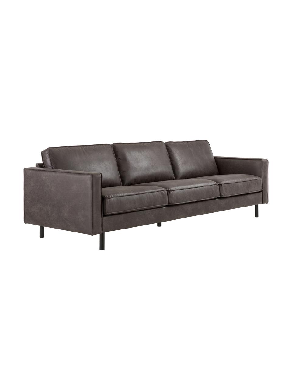 Bank Hunter (4-zits) van gerecycled leer, Bekleding: gerecycled leer (70% leer, Frame: massief grenenhout en vez, Poten: gepoedercoat metaal, Leer bruingrijs, B 264 x D 90 cm