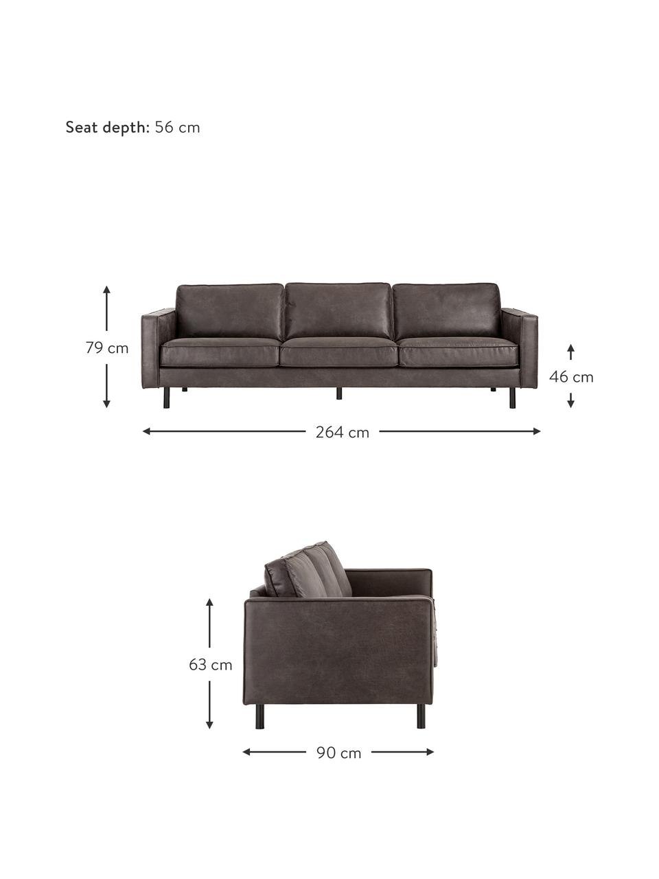 Canapé 4 places cuir recyclé Hunter, Cuir brun-gris, larg. 264 x prof. 90 cm