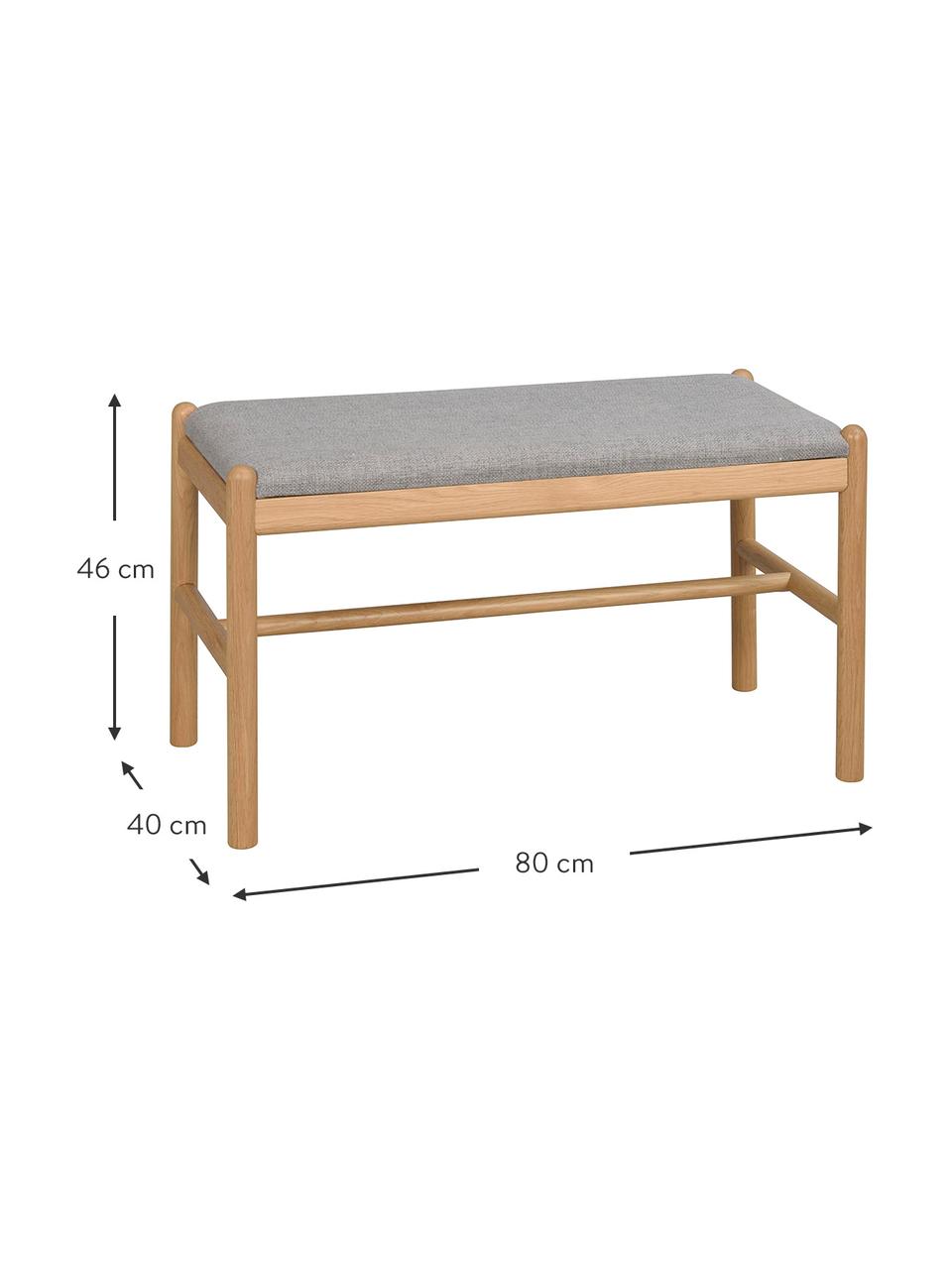 Polsterbank Milford aus Eichenholz, Bezug: Stoff, Gestell: Eichenholz, Stoff Grau, Eichenholz, B 80 x H 46 cm