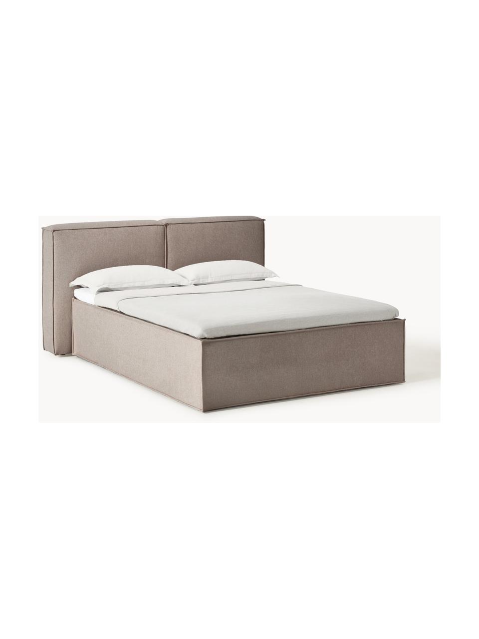 Boxspringbett Lennon, Bezug: 100 % Polyester Der strap, Matratze: 7-Zonen-Taschenfederkern, Füße: Massives Birkenholz Diese, Webstoff Taupe, B 140 x L 200 cm, Härtegrad H2