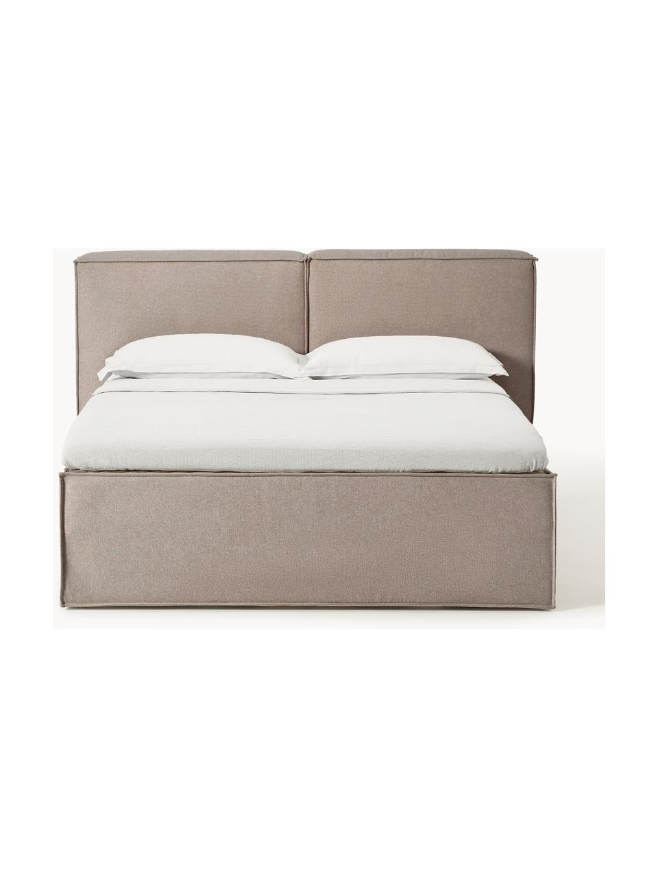 Boxspringbett Lennon, Bezug: 100 % Polyester Der strap, Matratze: 7-Zonen-Taschenfederkern, Füße: Massives Birkenholz Diese, Webstoff Taupe, B 140 x L 200 cm, Härtegrad H2