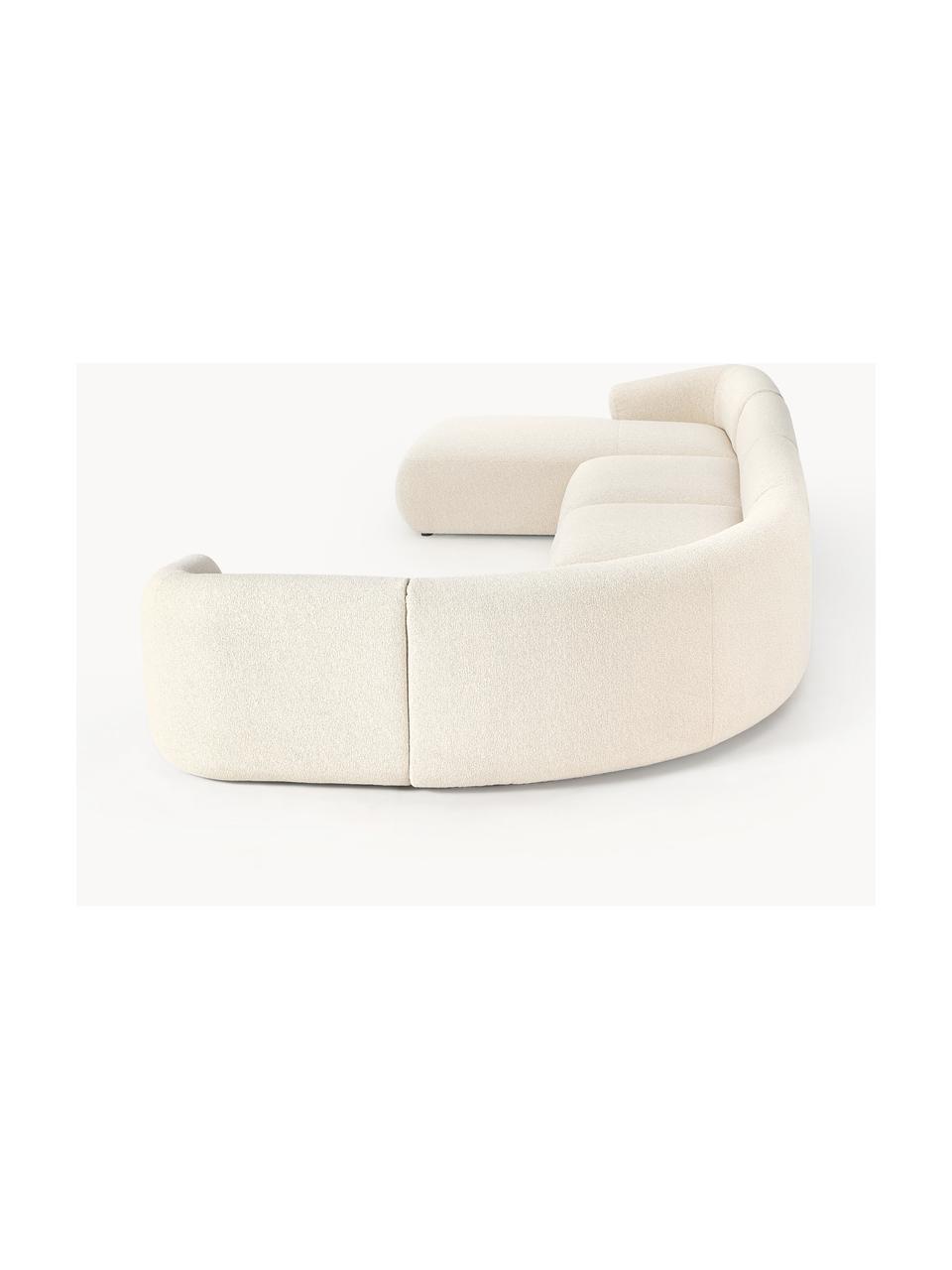 Sofá rinconera modular en tejido bouclé Sofia, Tapizado: tejido bouclé (100% polié, Estructura: madera de abeto, tablero , Patas: plástico Este producto es, Bouclé blanco Off White, An 404 x F 231 cm, chaise longue derecha