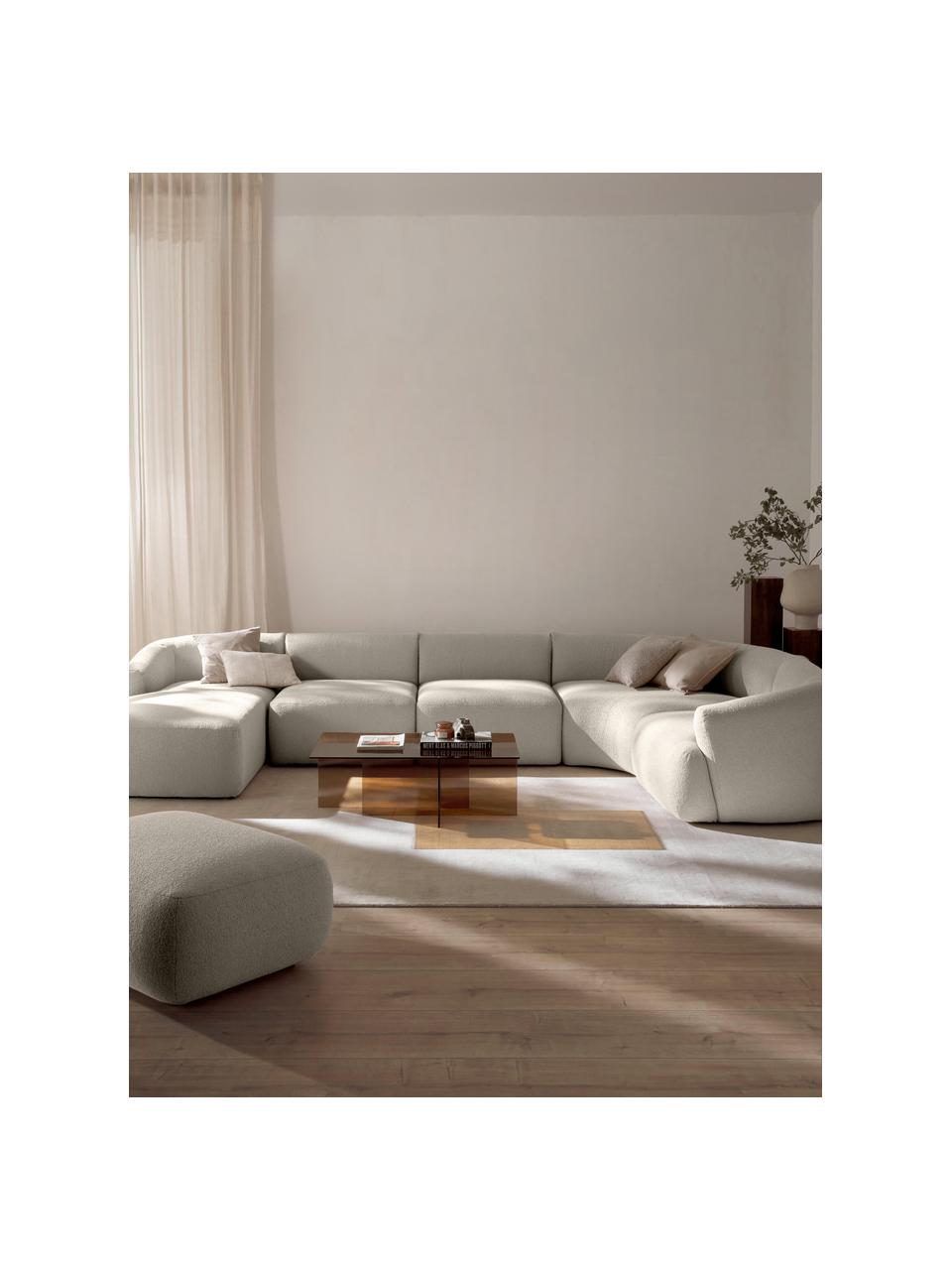 Divano ampio componibile in bouclé Sofia, Rivestimento: bouclé (100% poliestere) , Struttura: legno di abete rosso, tru, Piedini: plastica Questo prodotto , Bouclé bianco latte, Larg. 404 x Prof. 231 cm, chaise longue a destra