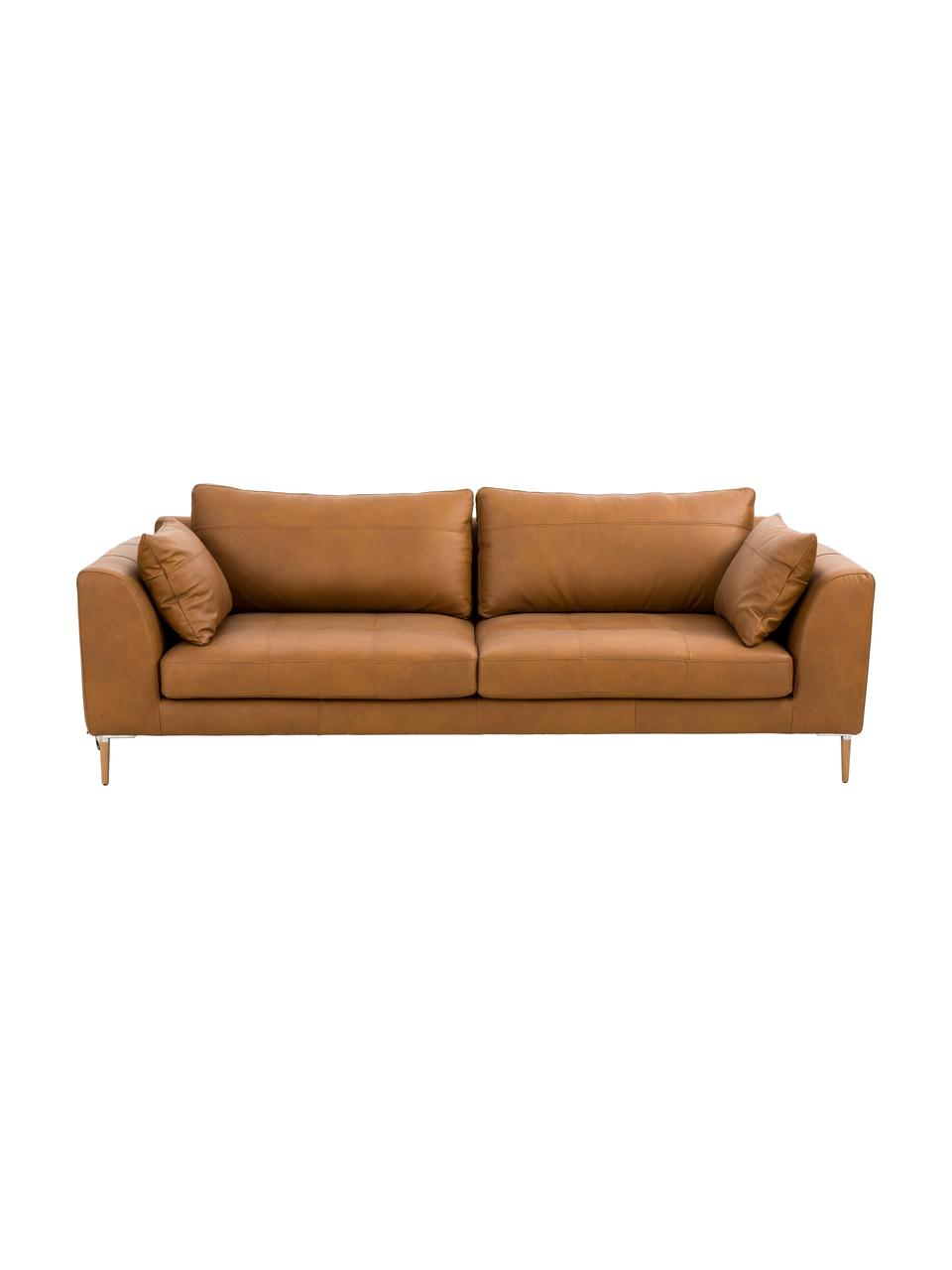 Leder Big Sofa Canyon (3-Sitzer) in Cognacfarben mit Holz-Füßen, Bezug: Semianilinleder, Füße: Buchenholz, Metall, Leder Cognac, Buchenholz, B 225 x T 100 cm