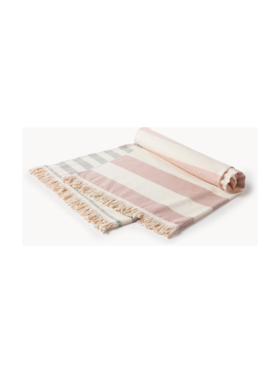 Ręcznik plażowy z frędzlami Priya, Odcienie różowego, szary, beżowy, S 100 x D 180 cm