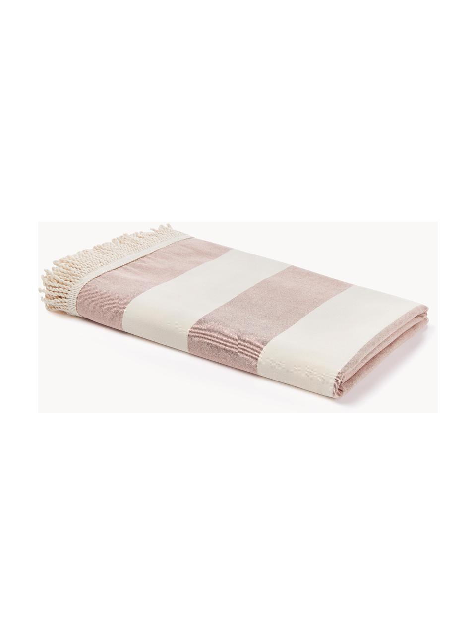 Ręcznik plażowy z frędzlami Priya, Odcienie różowego, szary, beżowy, S 100 x D 180 cm