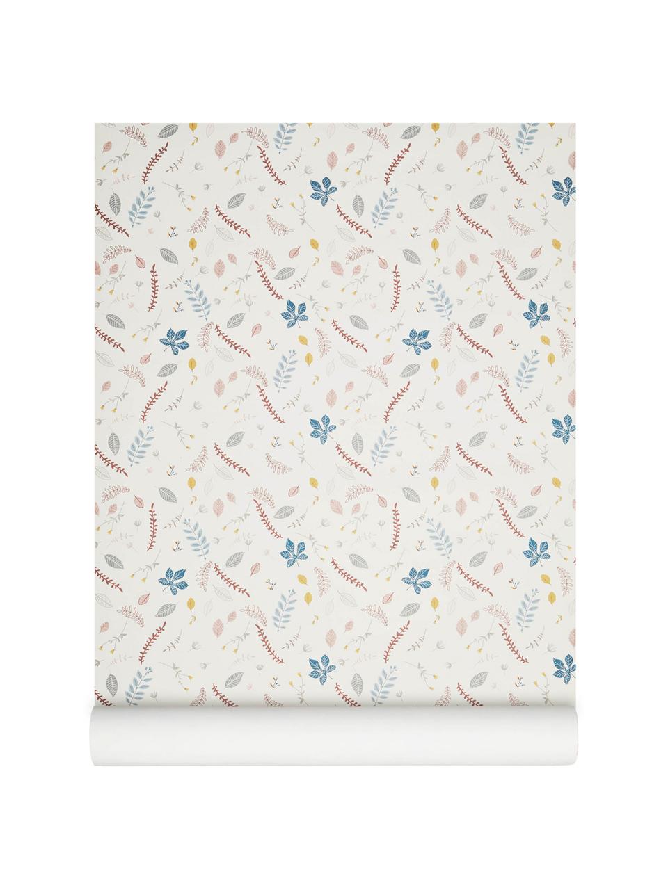 Papier peint Pressed Leaves, Carton, Crème, rose, bleu, gris, jaune, larg. 53 x long. 1005 cm