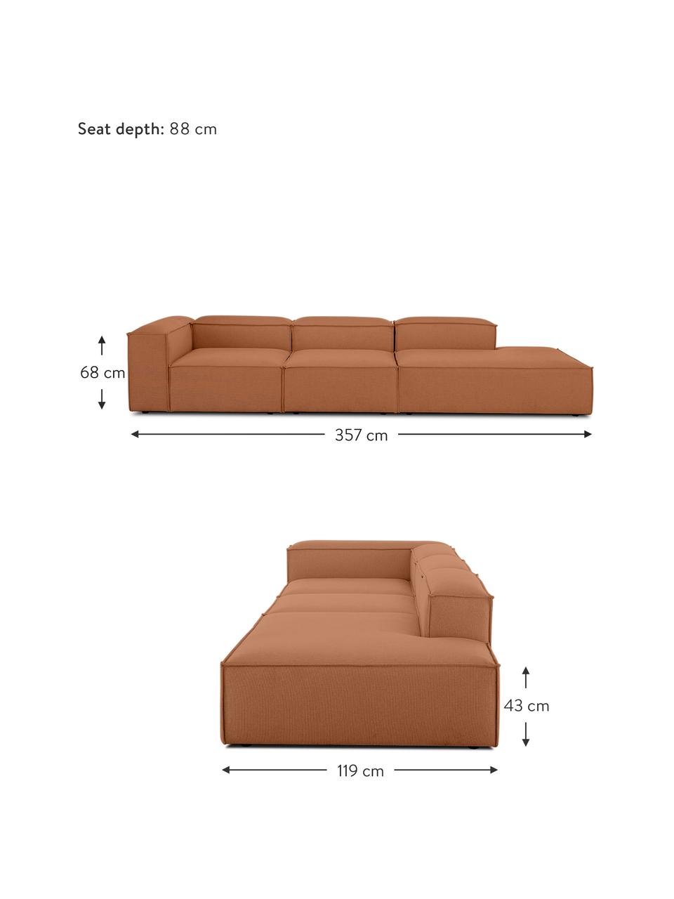 Diván modular grande Lennon, Tapizado: 100% poliéster Alta resis, Estructura: madera de pino maciza, ma, Patas: plástico, Tejido turrón, An 357 x F 119 cm, respaldo derecho