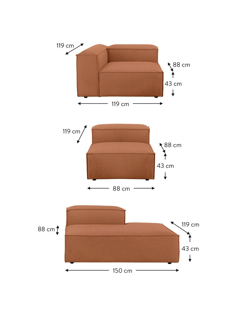 Modulaire XL chaise longue Lennon, Bekleding: 100% polyester De slijtva, Frame: massief grenenhout, FSC-g, Poten: kunststof De poten bevind, Geweven stof nougatkleurig, B 357 x D 119 cm, rugleuning rechts