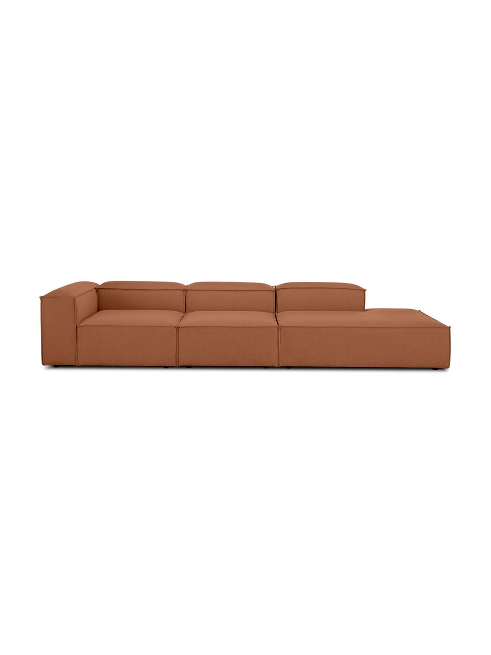 Modulaire XL chaise longue Lennon, Bekleding: 100% polyester De slijtva, Frame: massief grenenhout, FSC-g, Poten: kunststof De poten bevind, Geweven stof nougatkleurig, B 357 x D 119 cm, rugleuning rechts