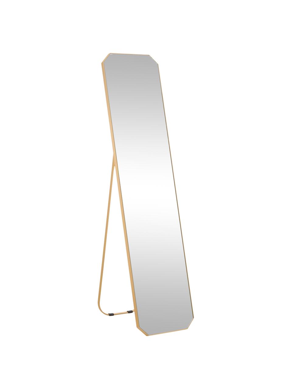 Miroir sur pied avec cadre en aluminium Bavado, Couleur laitonnée, larg. 41 x haut. 175 cm