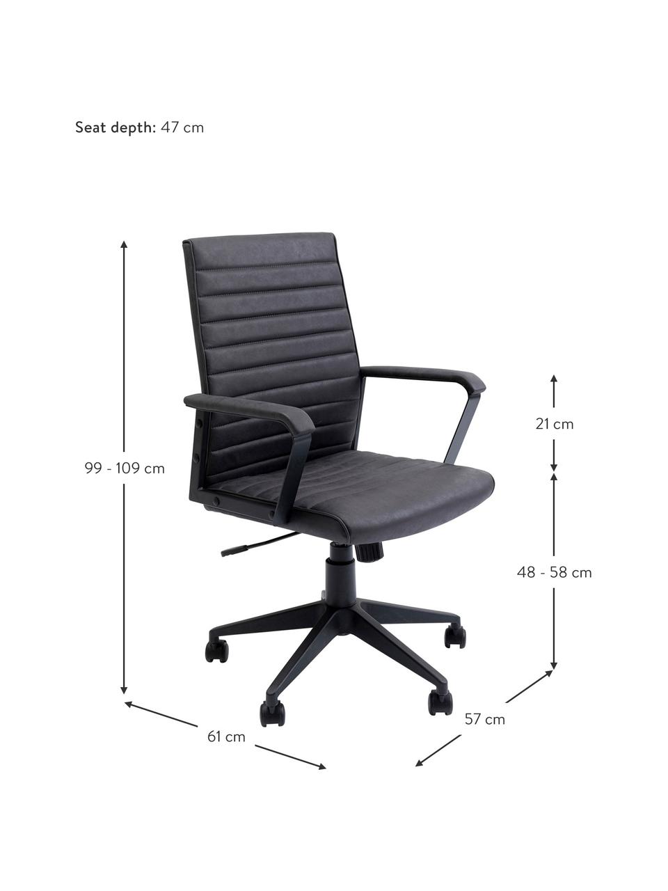 Kunstleder-Bürodrehstuhl Labora, Bezug: Kunstleder, Sitzschale: Pappelholz, massiv, natur, Schwarz, 57 x 105 cm