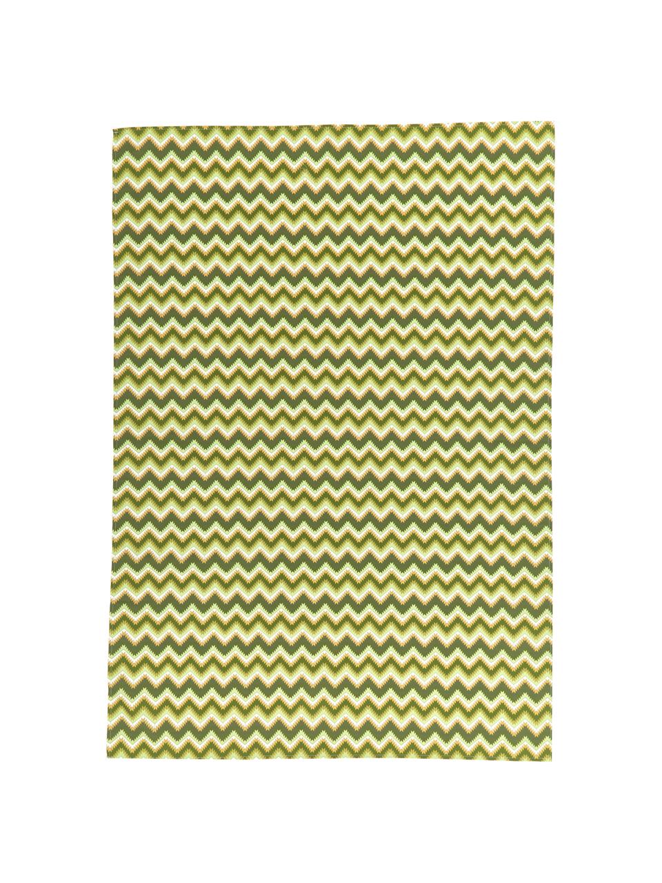 Mantel Zigzag antimanchas de teflón, 100% poliéster con revestimiento de teflón, Verde, De 8 a 10 comensales (An 135 x L 280 cm)