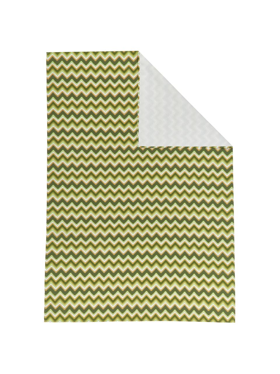 Mantel Zigzag antimanchas de teflón, 100% poliéster con revestimiento de teflón, Verde, De 8 a 10 comensales (An 135 x L 280 cm)