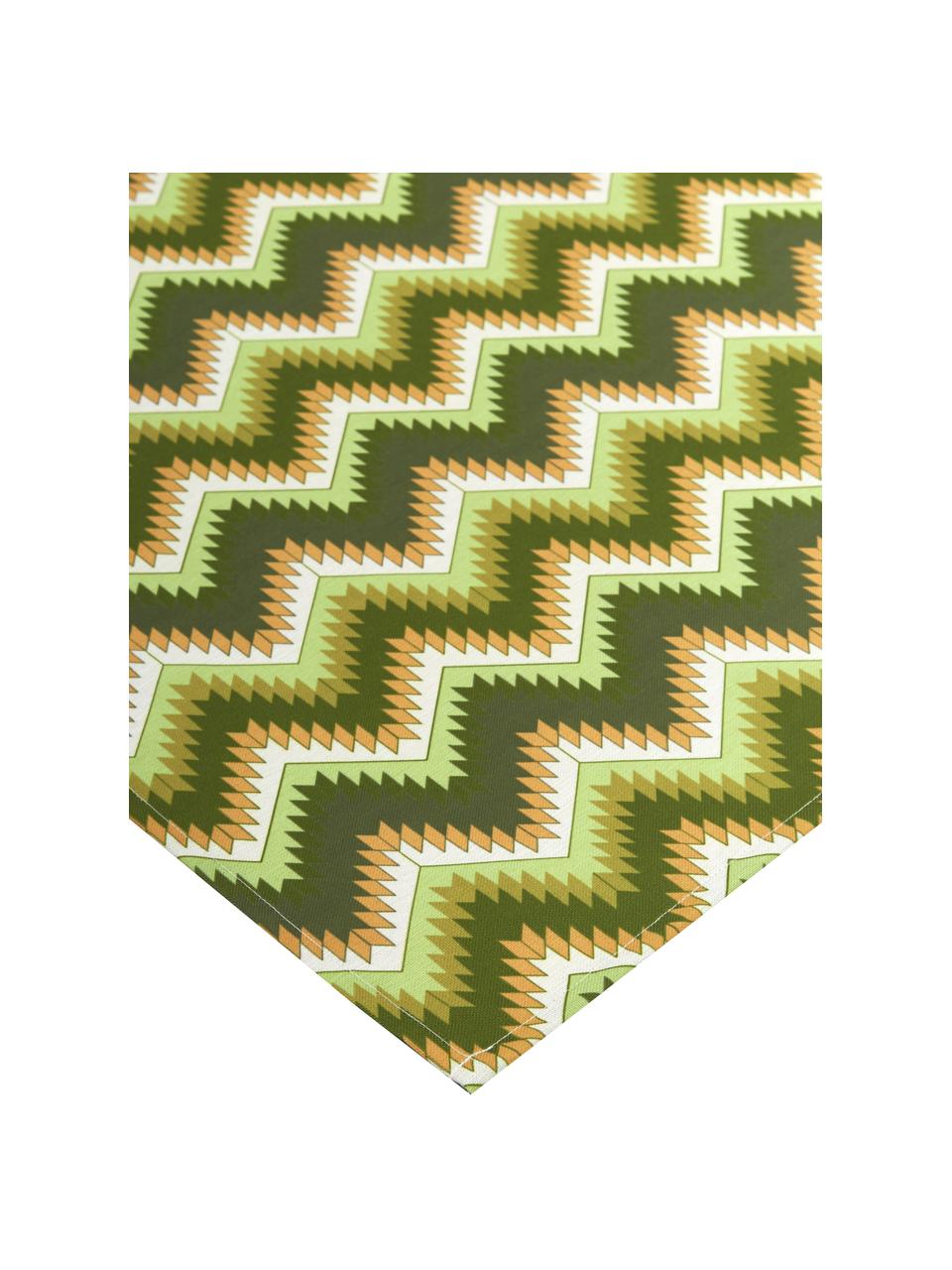 Mantel Zigzag antimanchas de teflón, 100% poliéster con revestimiento de teflón, Verde, De 8 a 10 comensales (An 135 x L 280 cm)