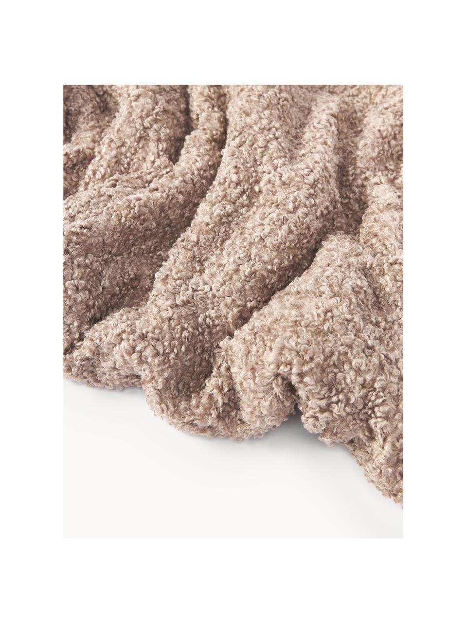 Coperta in tessuto teddy Dotty, Retro: 95% poliestere, 5% elasta, Torrone, Larg. 130 x Lung. 170 cm