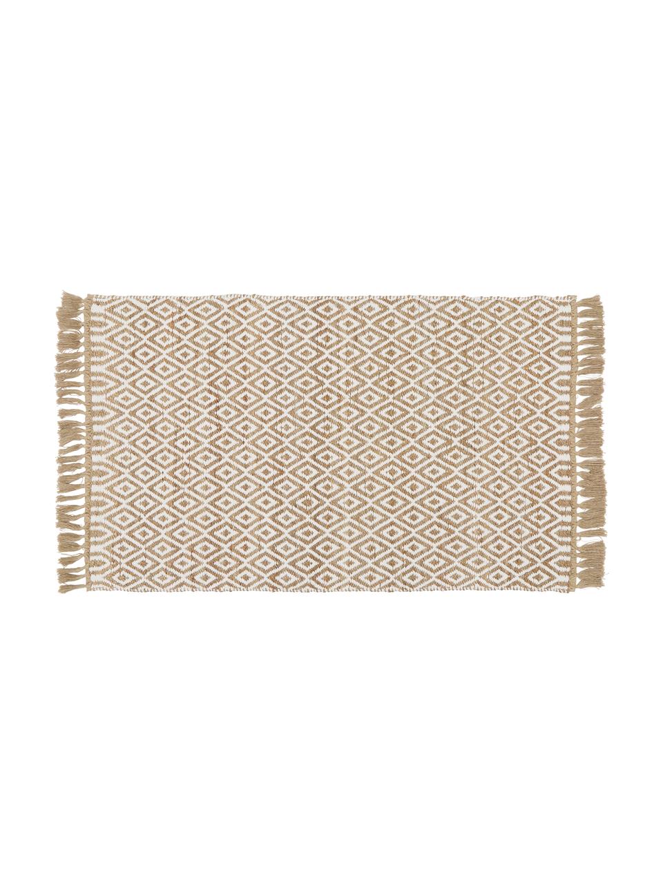 Handgemaakte jute deurmat Ramos, 100% jute

Omdat het gevoel van jute vloerkleden een beetje ruw is, zijn ze minder geschikt voor direct contact met de huid., Bruin, wit, B 50 x L 80 cm