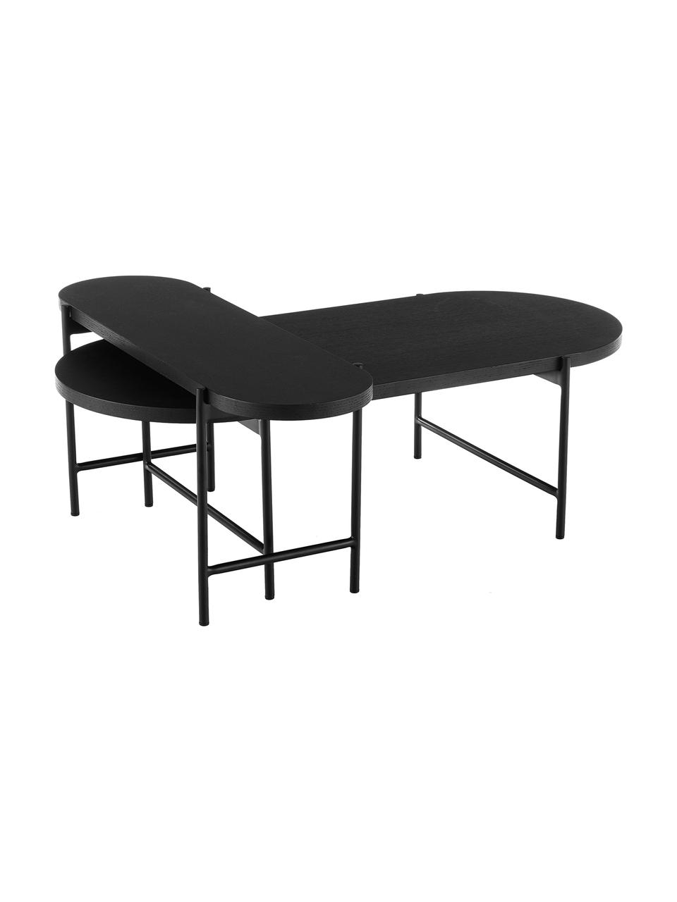 Set de mesas de centro Mica, 2 pzas., Tablero: tablero de fibras de dens, Estructura: metal con pintura en polv, Negro, Set de diferentes tamaños