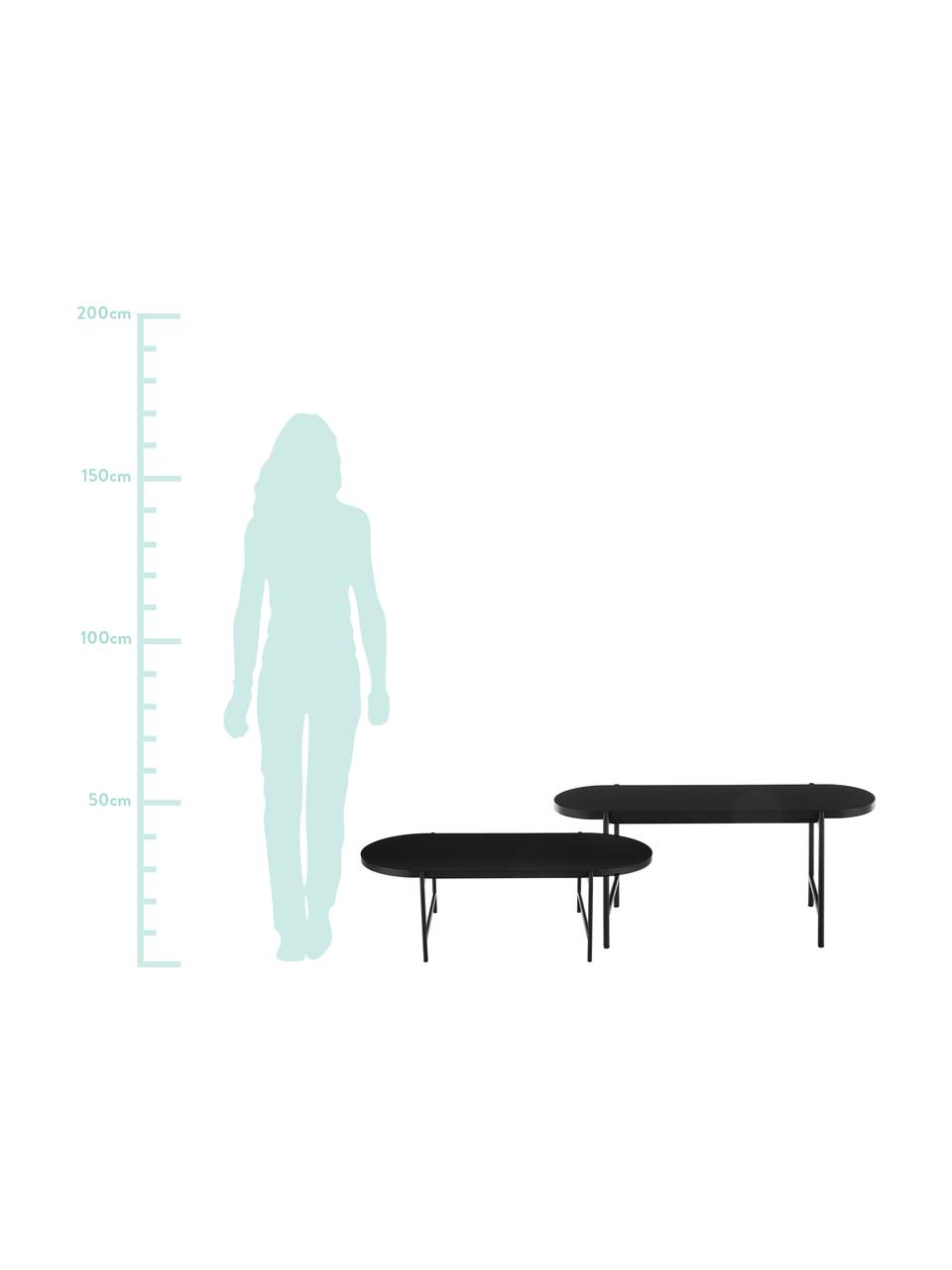 Set 2 tavolini da salotto con piano in legno Mica, Struttura: metallo verniciato a polv, Piani d'appoggio: impiallacciato rovere, nero verniciato Gambe: nero opaco, Set in varie misure