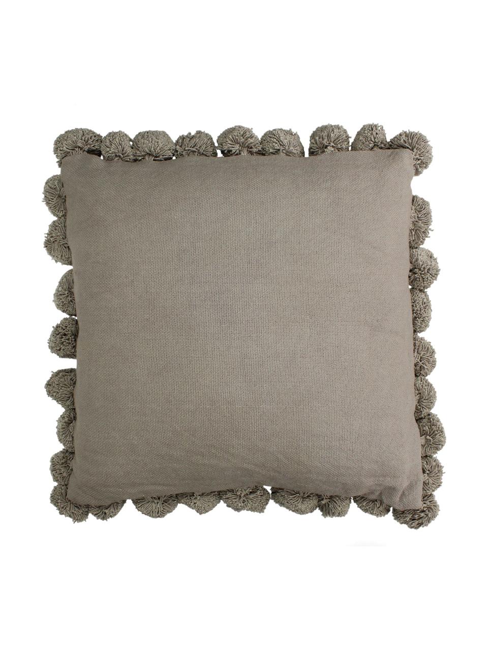 Cojín con pompones Betta, con relleno, Funda: 100% algodón, Gris, An 45 x L 45 cm