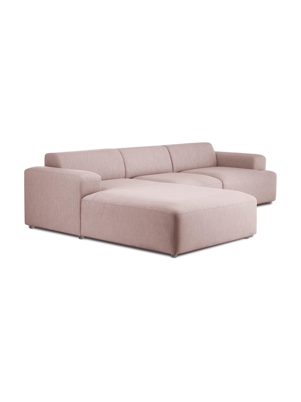 Hoekbank Melva (4-zits), Bekleding: 100% polyester Met 35.000, Frame: massief grenenhout, FSC-g, Poten: kunststof, Geweven stof roze, B 319 x D 196 cm, hoekdeel rechts