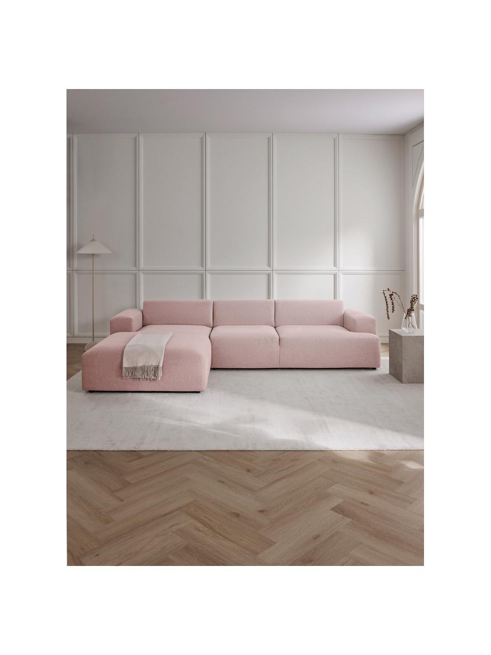 Sofá rinconera Melva (4 plazas), Tapizado: 100% poliéster Alta resis, Estructura: madera de pino maciza, ce, Patas: plástico., Tejido rosa claro, An 319 x F 196 cm, chaise longue derecha