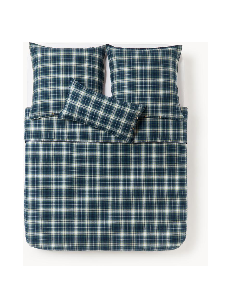 Geruite flanellen dekbedovertrek Macy, Weeftechniek: flanel, Donkerblauw, groen, B 200 x L 200 cm