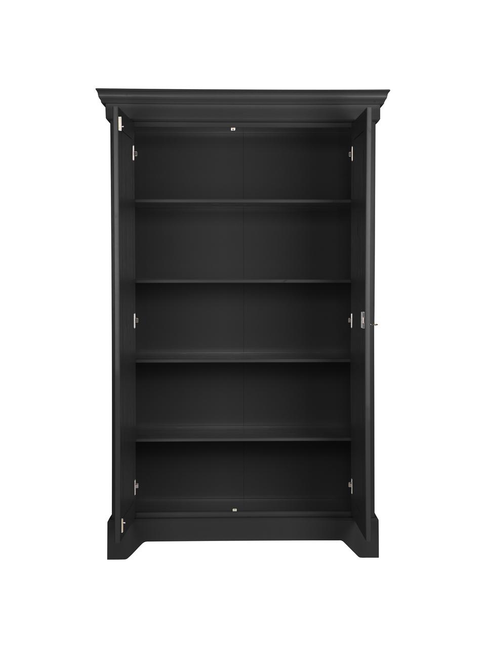 Armoire 2 portes battantes bois de pin noire Isabel, Noir, larg. 118 x haut. 191 cm