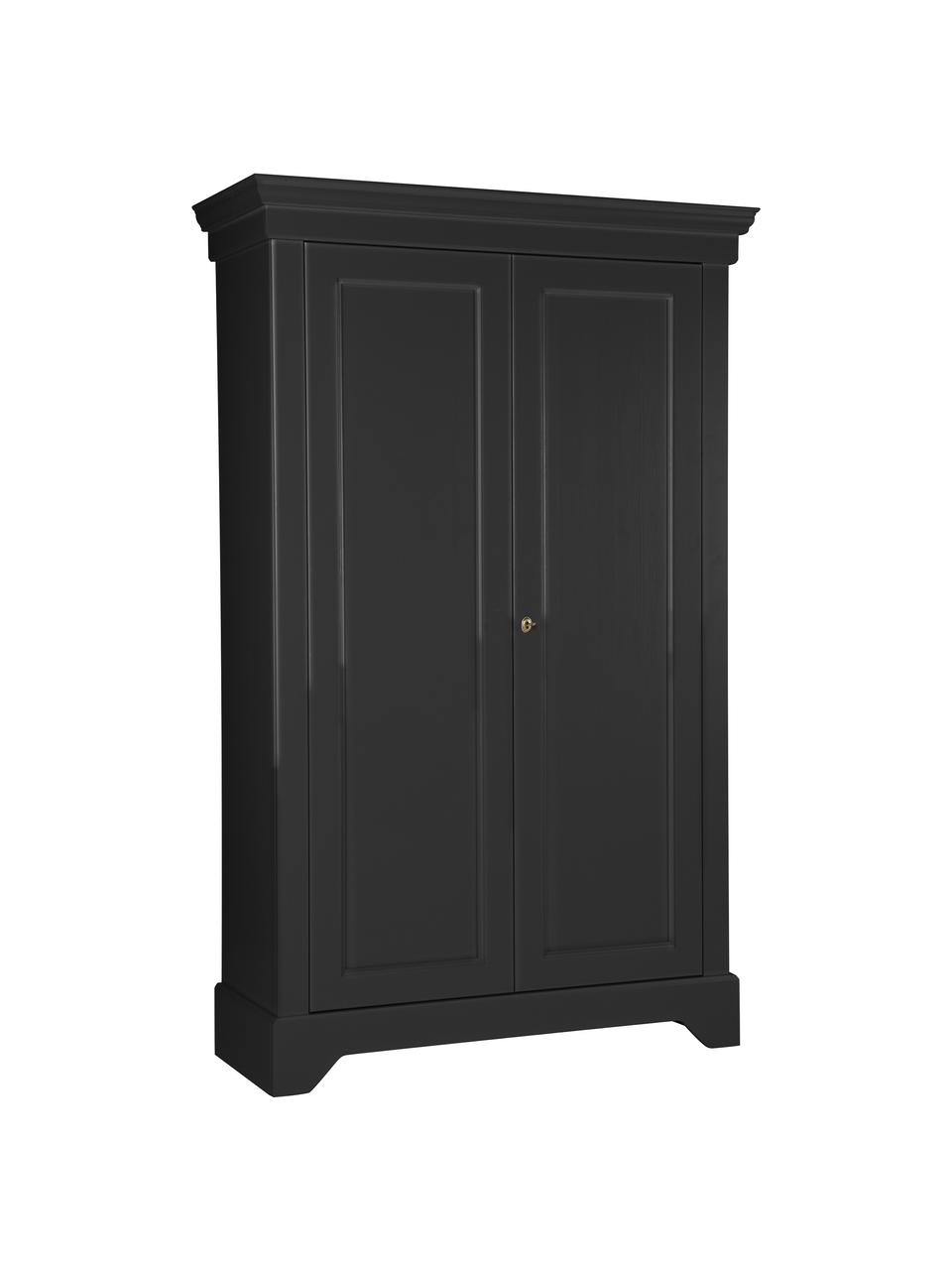 Armoire 2 portes battantes bois de pin noire Isabel, Noir, larg. 118 x haut. 191 cm