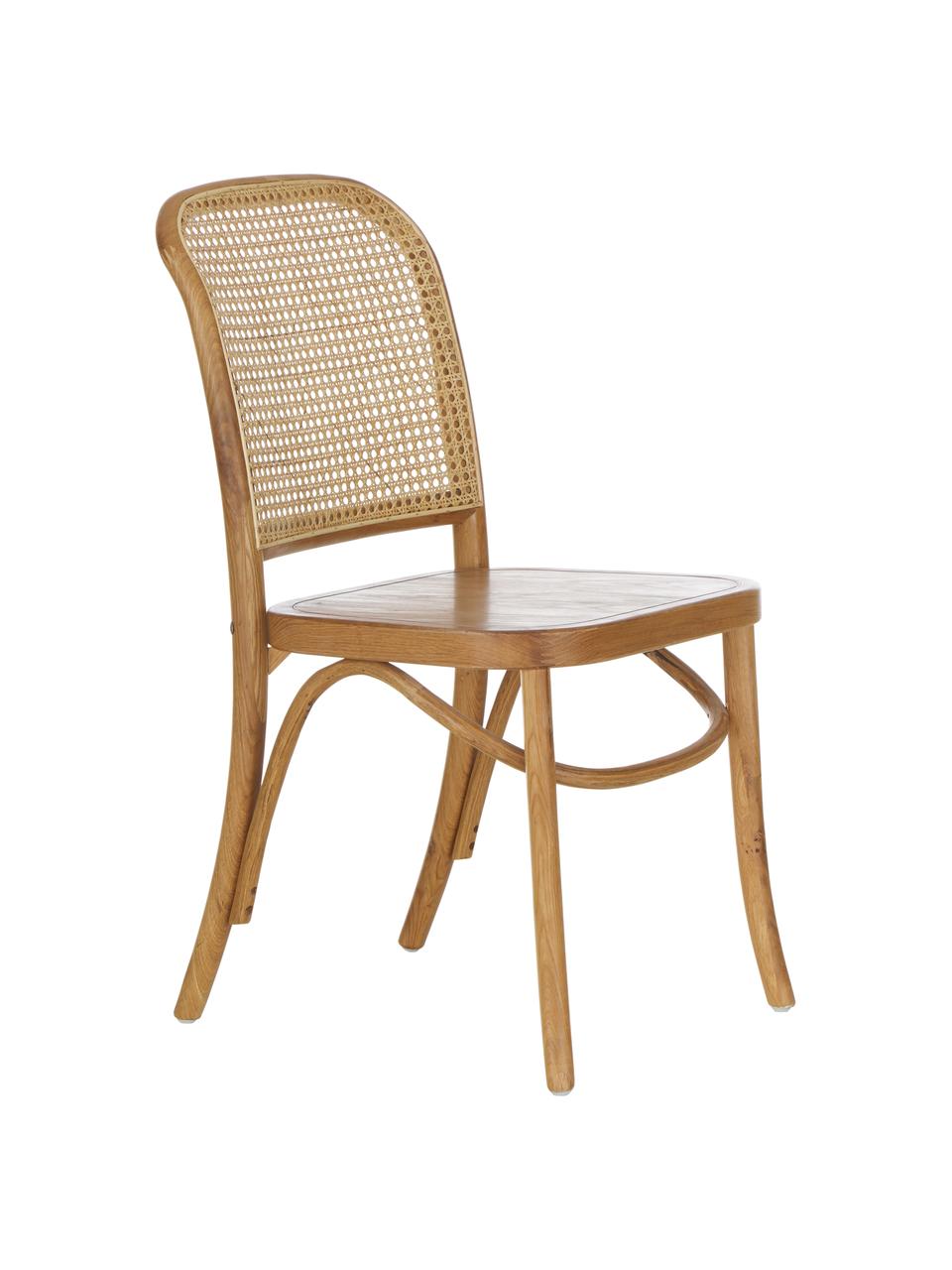 Silla de madera Franz, Asiento: ratán, Estructura: madera de roble maciza pi, Marrón, An 48 x F 59 cm