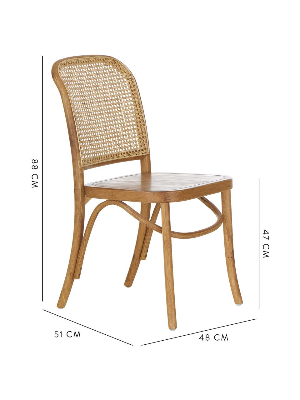 Silla de madera Franz, Asiento: ratán, Estructura: madera de roble maciza pi, Marrón, An 48 x F 59 cm