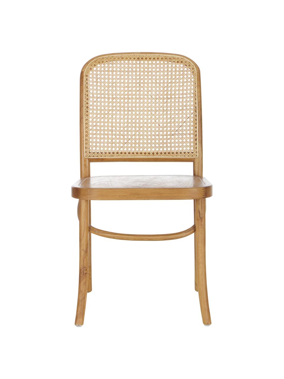 Silla de madera Franz, Asiento: ratán, Estructura: madera de roble maciza pi, Marrón, An 48 x F 59 cm