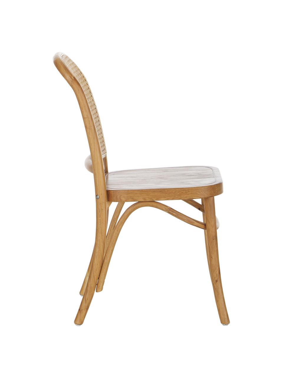 Silla de madera Franz, Asiento: ratán, Estructura: madera de roble maciza pi, Marrón, An 48 x F 59 cm