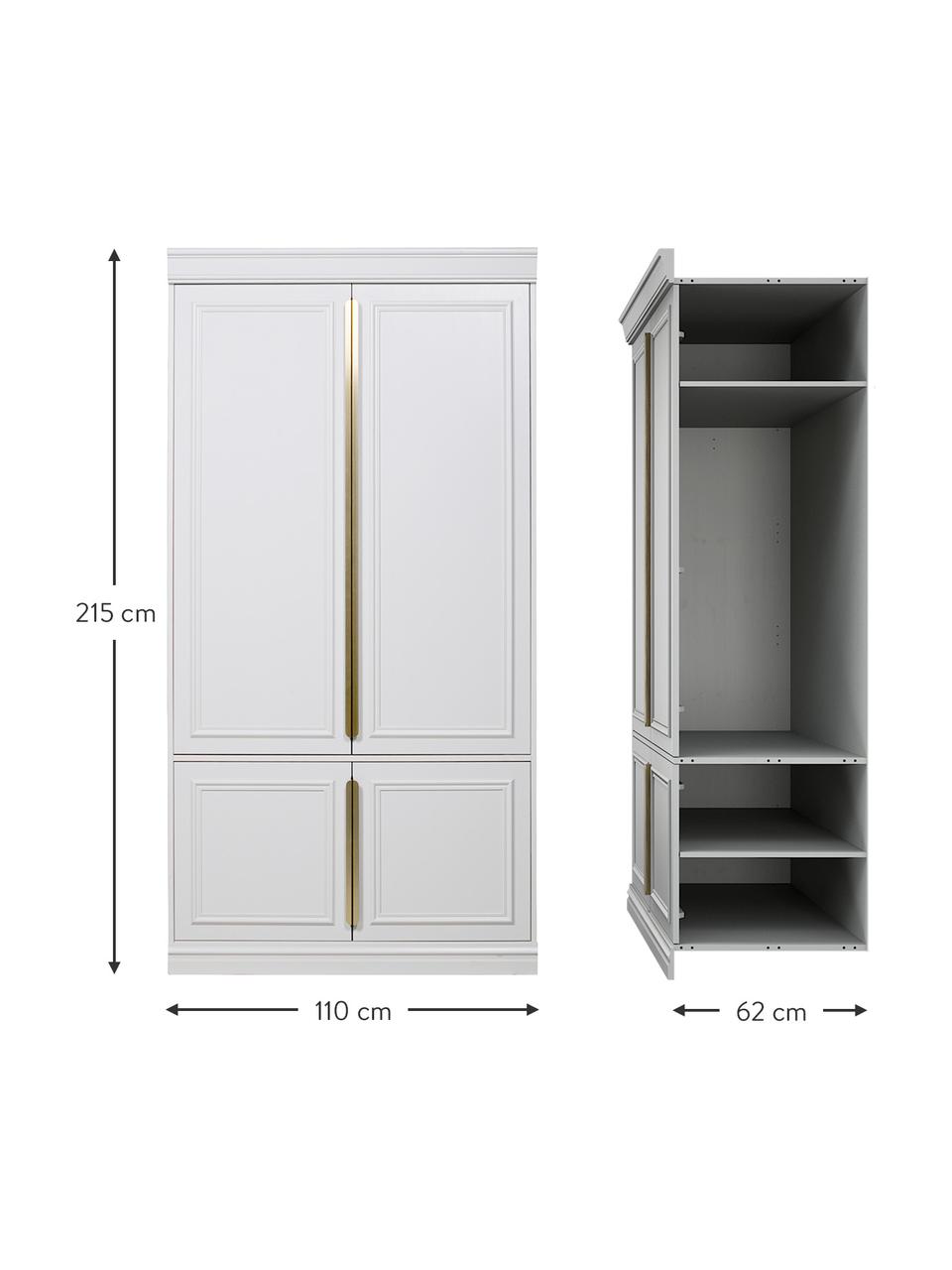 Kledingkast Organize in grijswit, Frame: grenenhout, gelakt, Handvatten: gecoat metaal, Grijs, wit, 110 x 215 cm