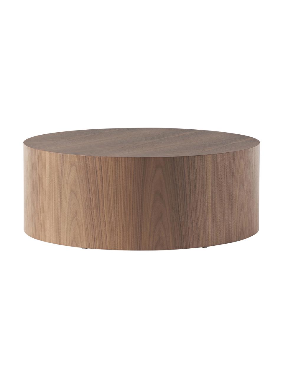 Kulatý dřevěný konferenční stolek Dan, MDF deska (dřevovláknitá deska střední hustoty) s dýhou z ořechu, Tmavé dřevo, Ø 80 cm, V 30 cm