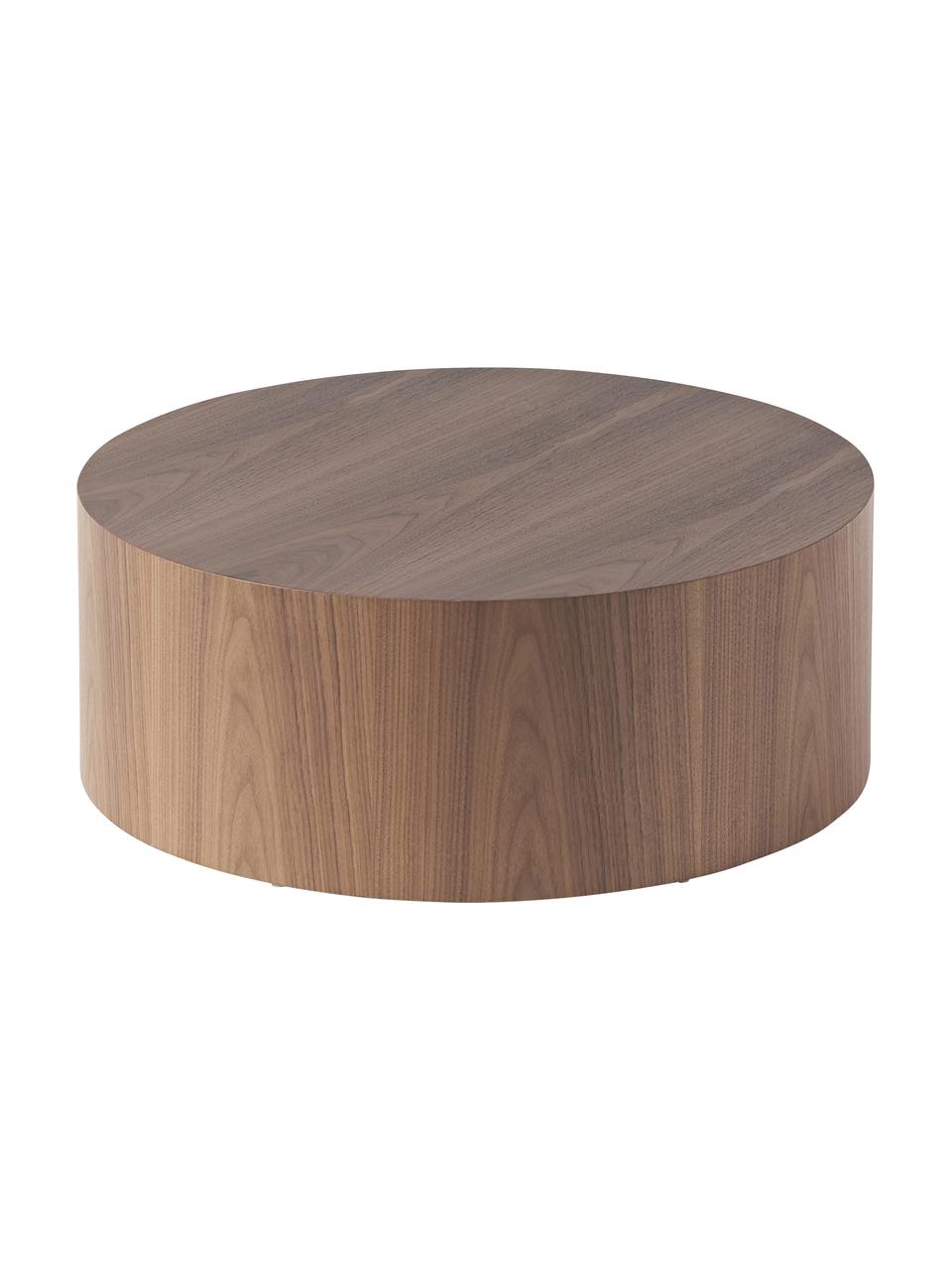 Mesa de centro redonda de madera Dan, Tablero de fibras de densidad media (MDF) con chapado de nogal, Madera oscura, Ø 80 x Al 30 cm
