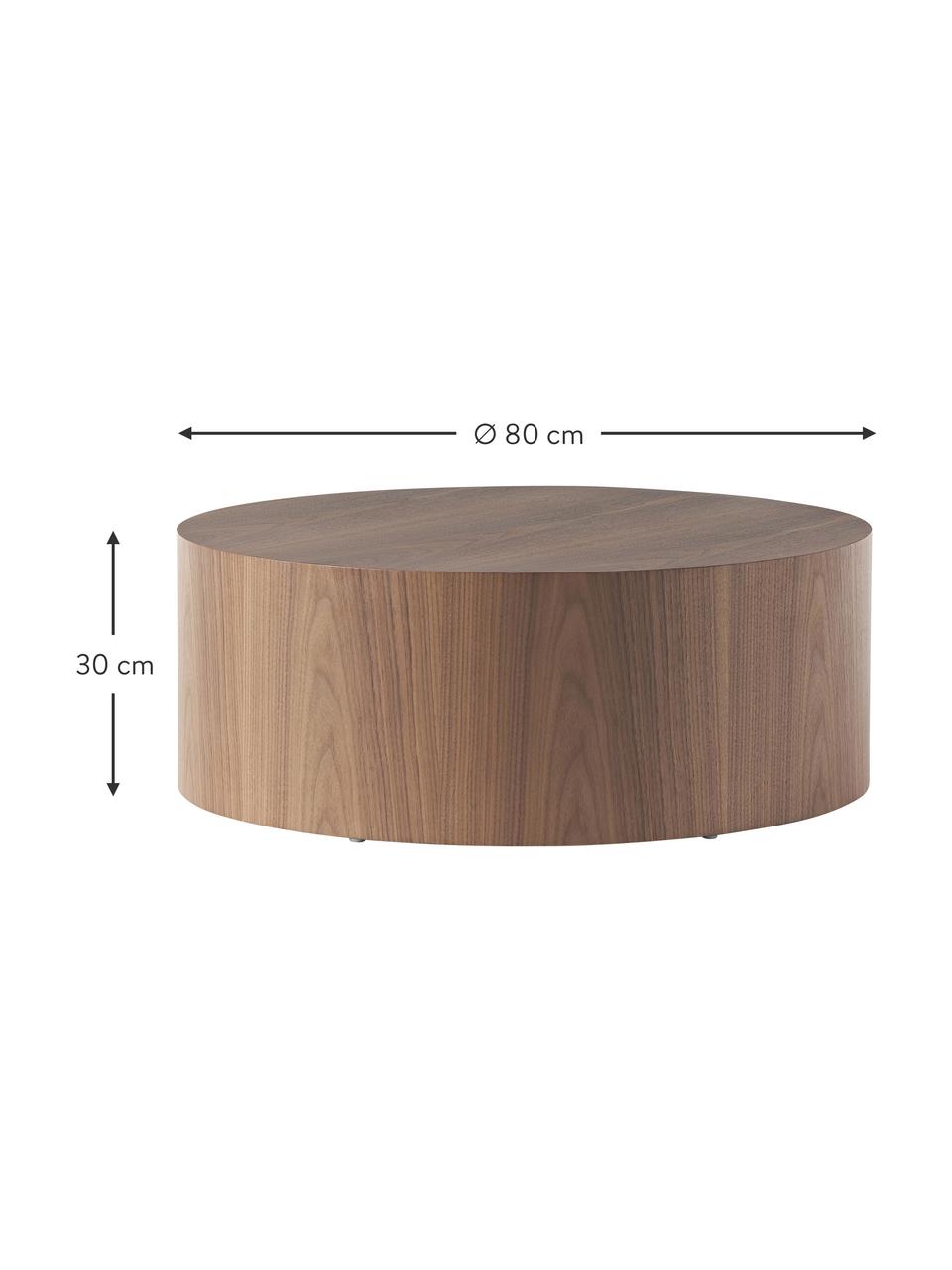 Table basse ronde en bois Dan, Panneau en fibres de bois à densité moyenne (MDF) avec placage en bois de noyer, Bois foncé, Ø 80 x haut. 30 cm