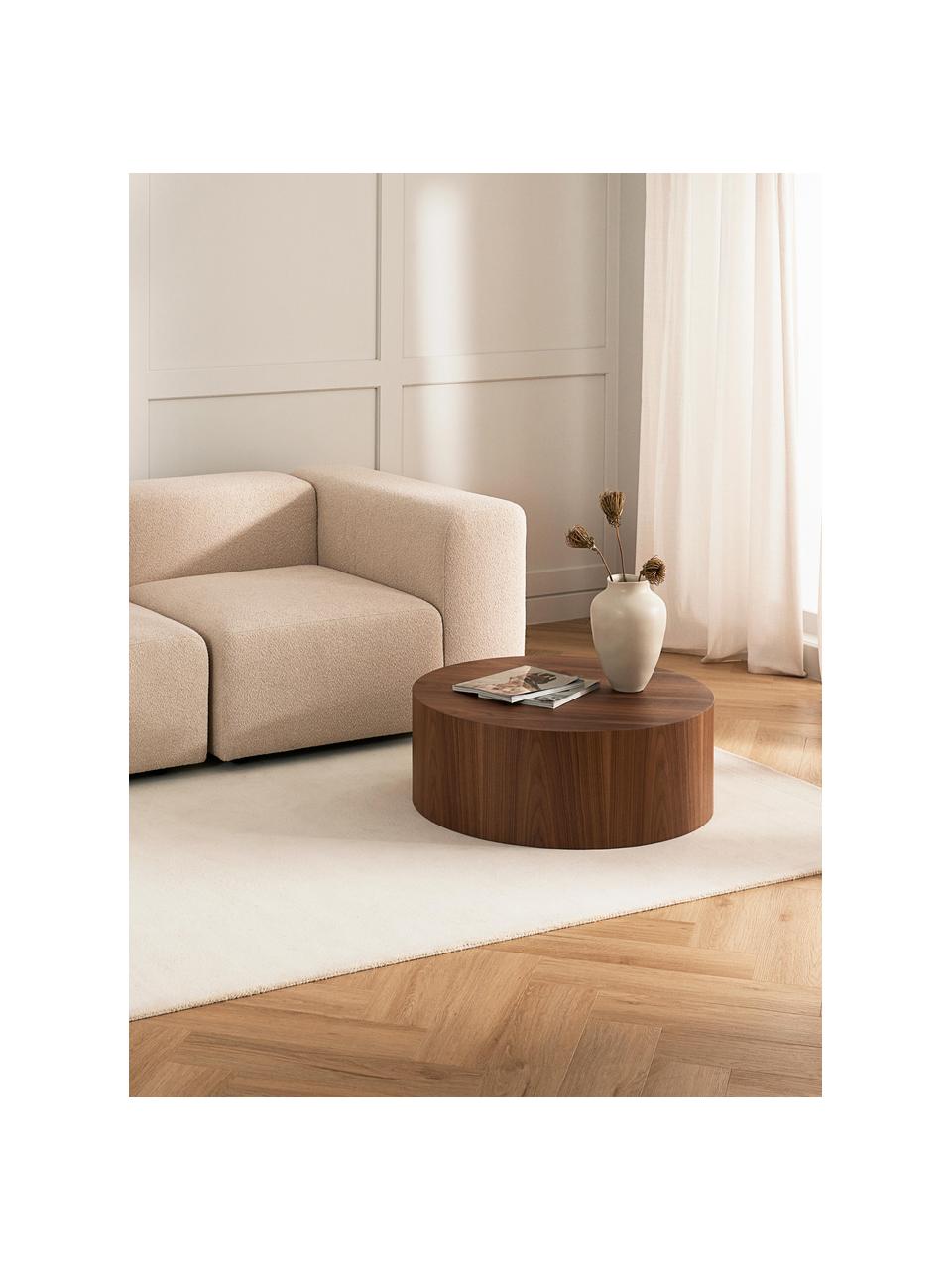 Mesa de centro redonda de madera Dan, Tablero de fibras de densidad media (MDF) chapado en madera de fresno, Madera de nogal, Ø 80 x Al 30 cm
