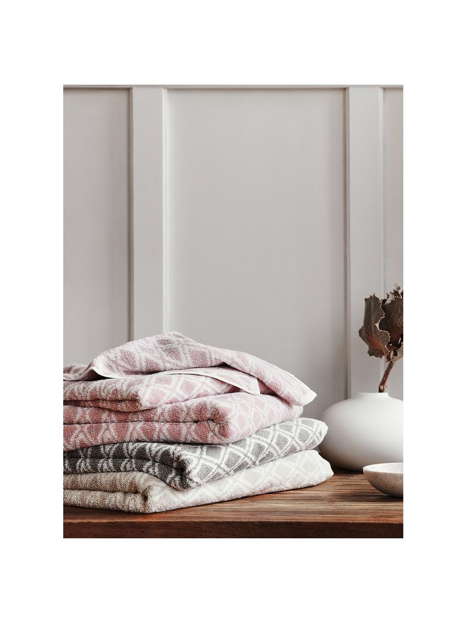 Dubbelzijdige handdoek Ava met grafisch patroon, Zandkleurig, crèmewit, Handdoek, B 50 x L 100 cm, 2 stuks