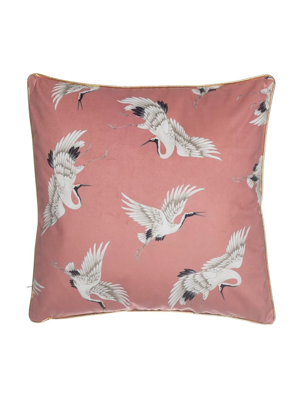 Cojín de terciopelo Bird, con relleno, Funda: terciopelo de poliéster, Rosa, An 45 x L 45 cm