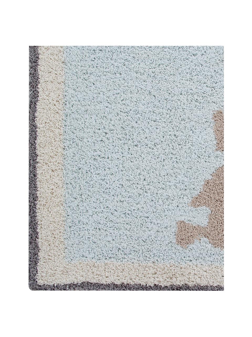 Waschbarer Teppich Vintage Map, Flor: 97% Baumwolle, 3% recycel, Beige, Grau, Blau, B 140 x L 200 cm
