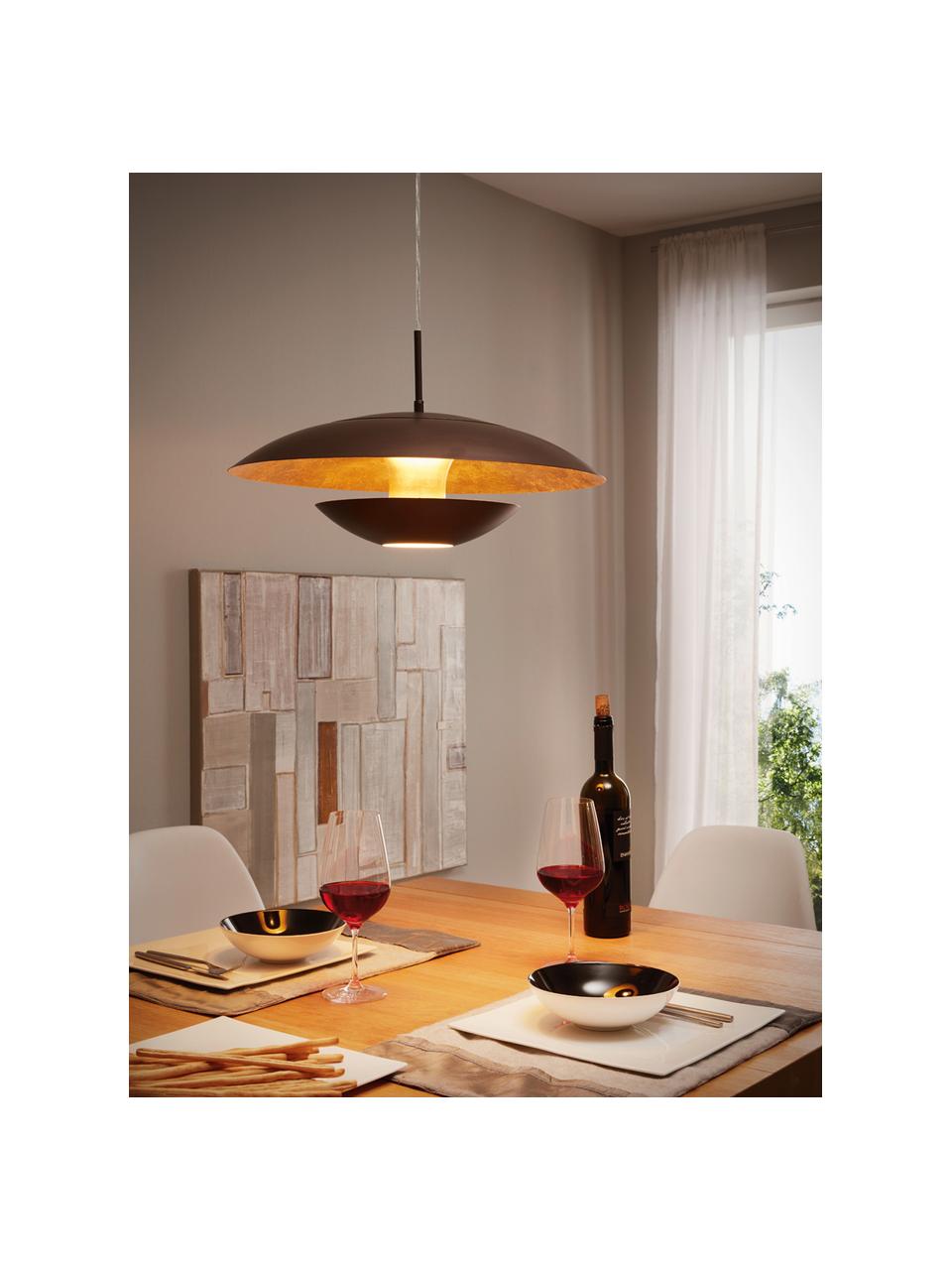 Hanglamp Nuvano in bruin, Lampenkap: gepoedercoat staal, Baldakijn: metaal, Bruin, goudkleurig, Ø 48  x H 18 cm